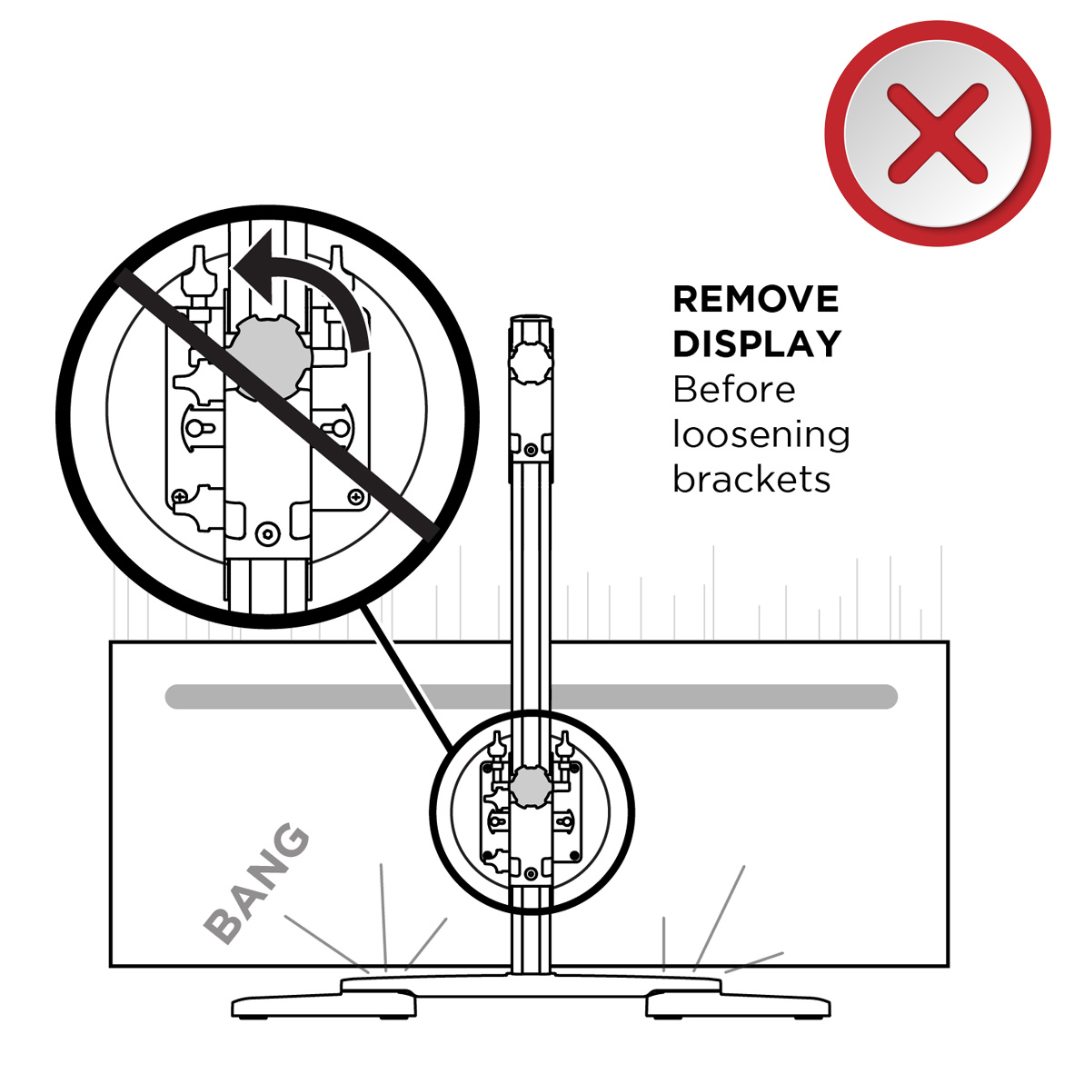 always remove monitors before main height adjustment of awms-2-bt75-fs